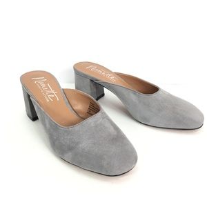 Nanette Lepore 7.5 grey suede mules leather